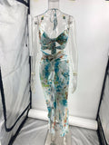 Lifted Hip Strappy Printed Bikini Beach Dress JRM122