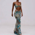 Lifted Hip Strappy Printed Bikini Beach Dress JRM122