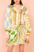 Lantern Sleeves Multi Color Mini Dress JRM074