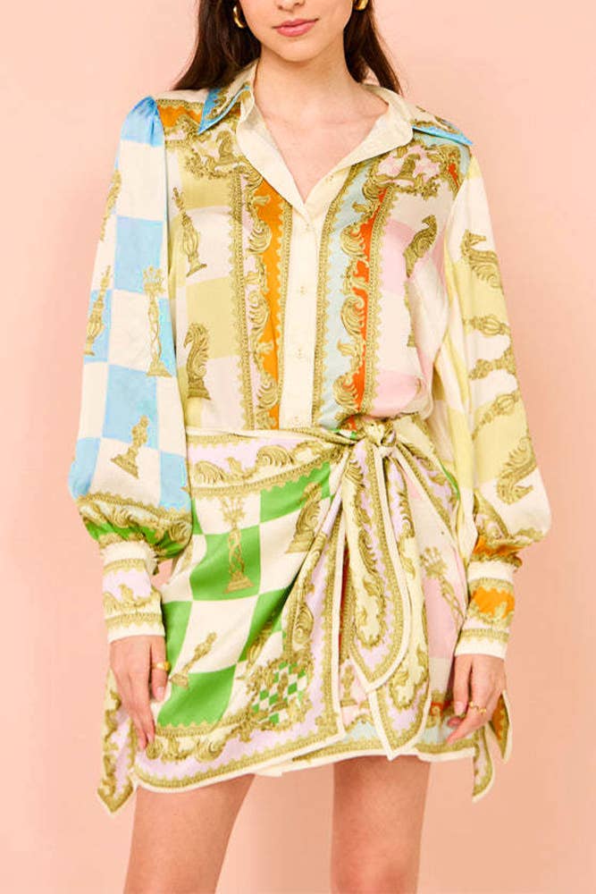 Lantern Sleeves Multi Color Mini Dress JRM074