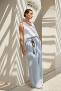Wide, flowing pants with an adjustable waist