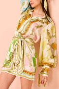 Lantern Sleeves Multi Color Mini Dress JRM074