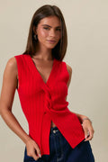 TWISTED FRONT V-NECK SLEEVELESS SWEATER TOP