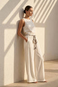 Wide, flowing pants with an adjustable waist