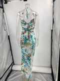 Lifted Hip Strappy Printed Bikini Beach Dress JRM122