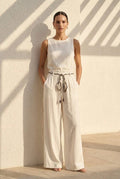 Wide, flowing pants with an adjustable waist