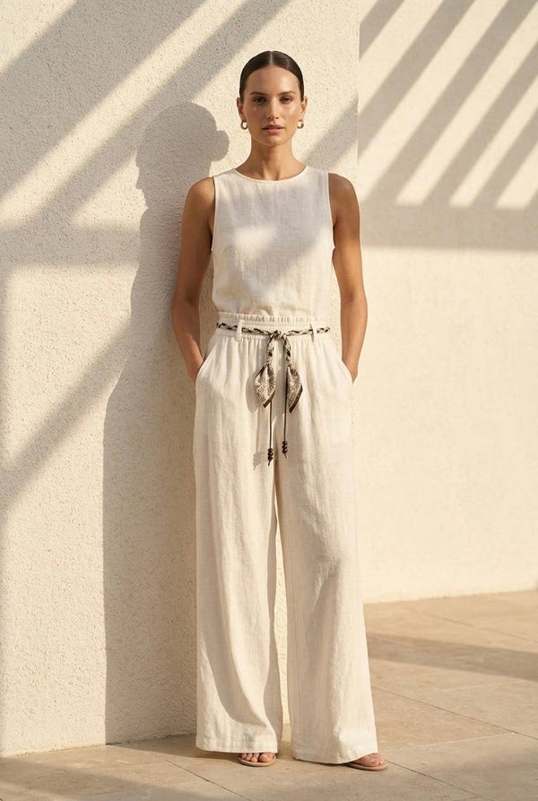 Wide, flowing pants with an adjustable waist