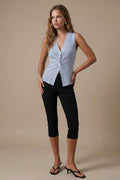 TWISTED FRONT V-NECK SLEEVELESS SWEATER TOP