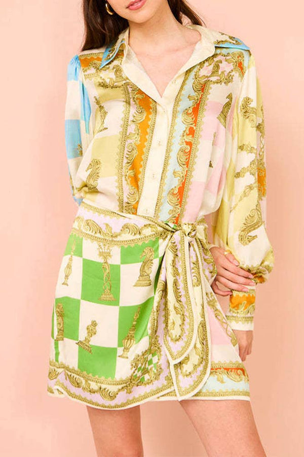 Lantern Sleeves Multi Color Mini Dress JRM074
